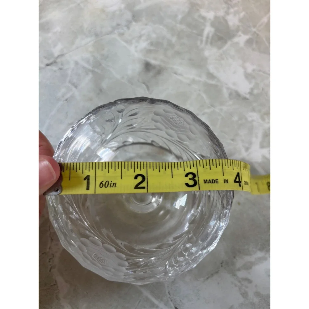 Vintage Etched Crystal‎ Footed Dessert Bowl Frosted Rose Floral Pedestal Glass